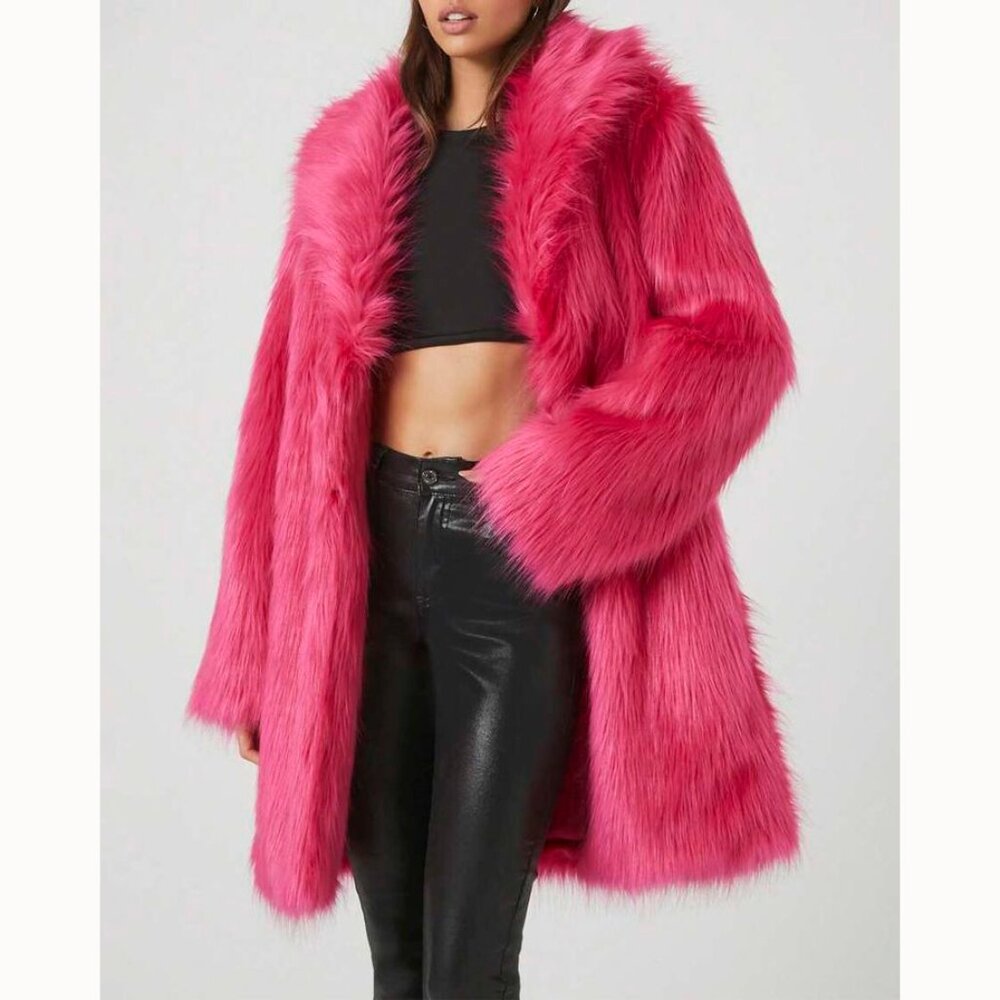 💋GORGEOUS💋 Faux Fox Fur Coat in Magenta Pink - Picture 2 of 16